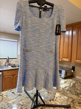 Karl Lagerfeld Light Blue Tweed Midi Dress